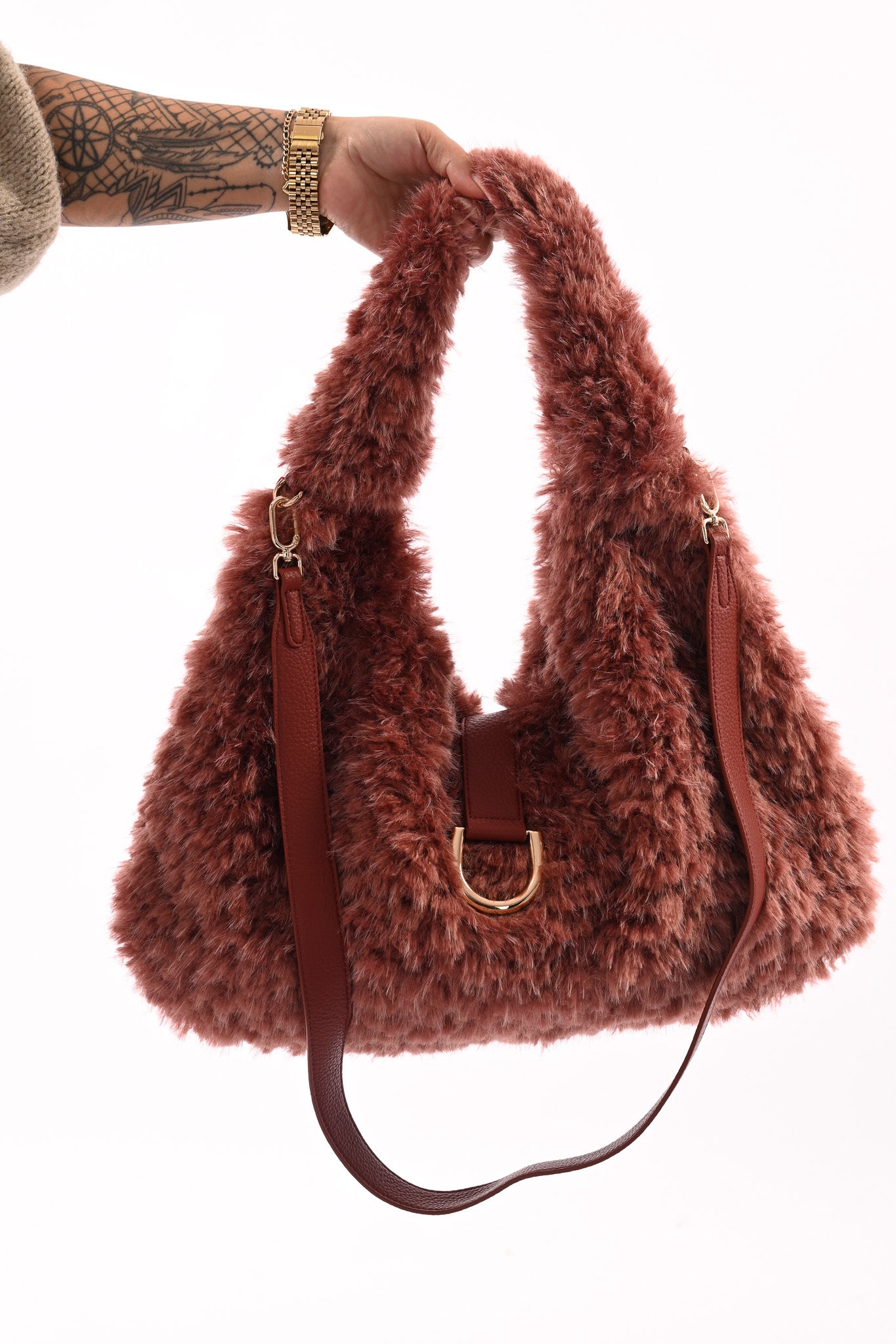 Furry schoudertas mauve