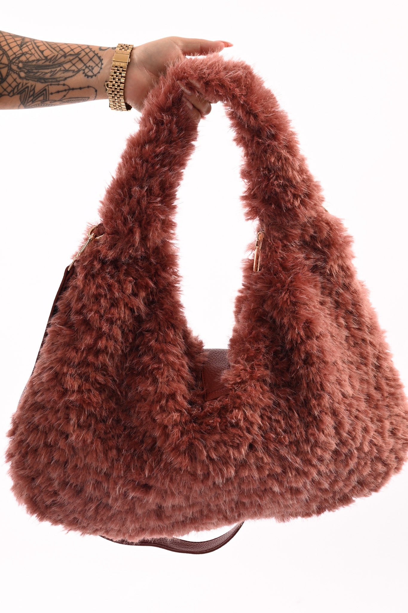 Furry schoudertas mauve