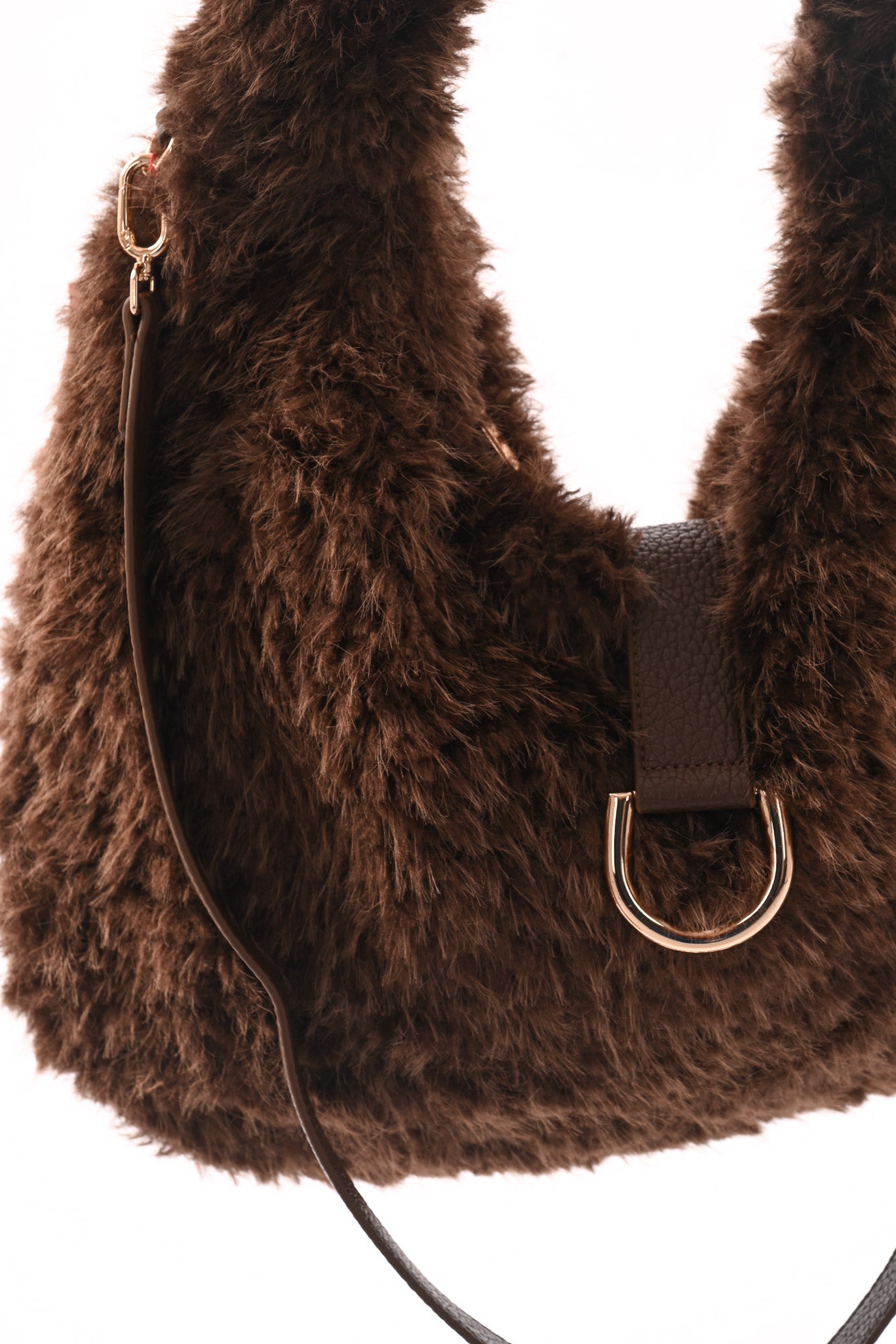 Furry schoudertas bruin