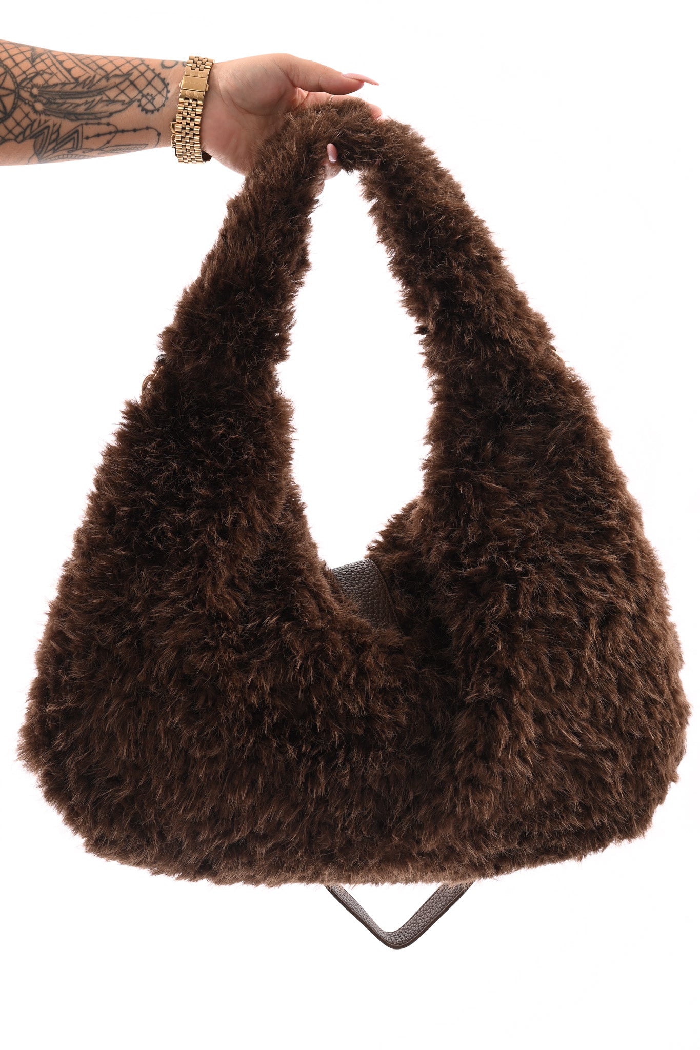 Furry schoudertas bruin