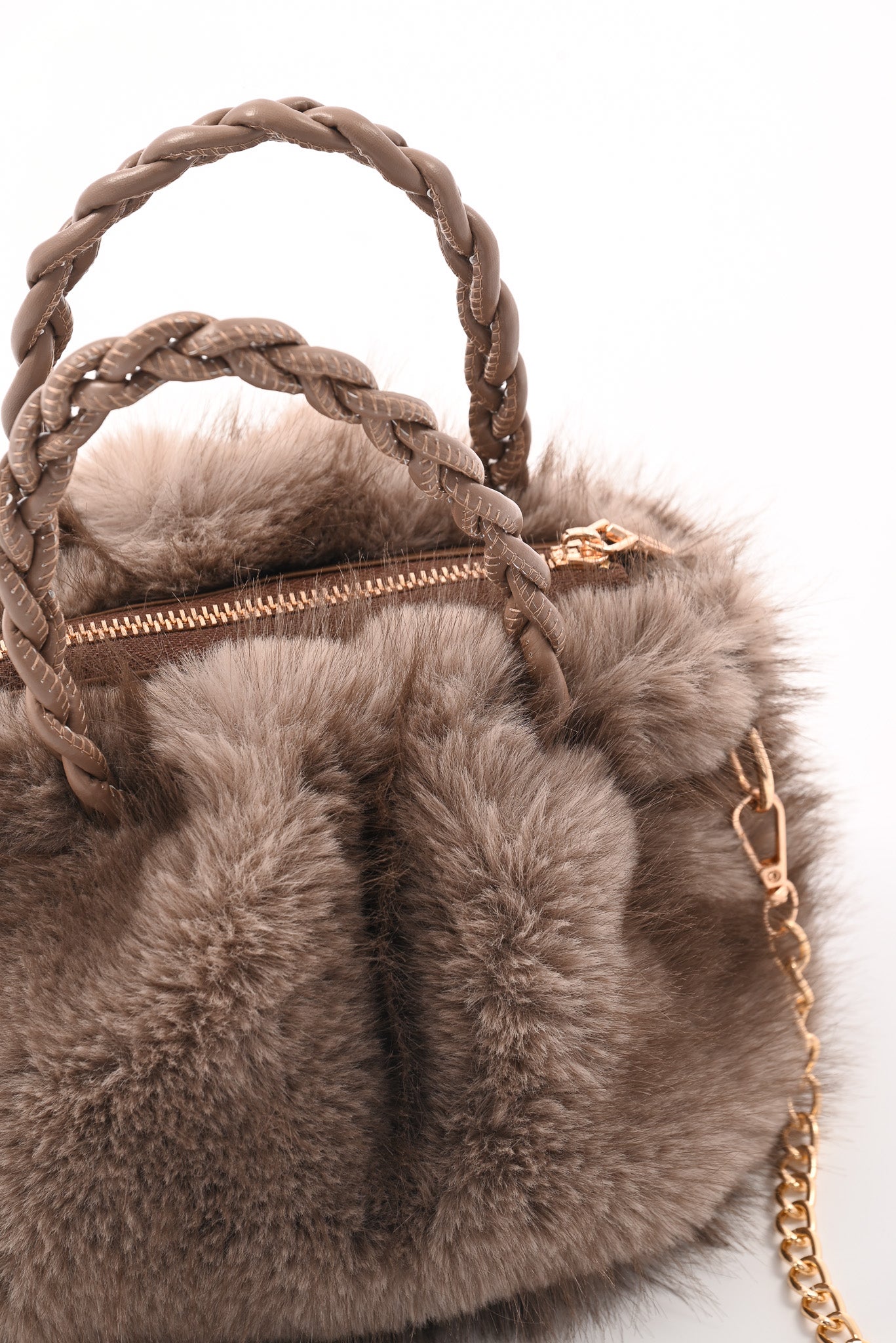 Mini furry handtas taupe