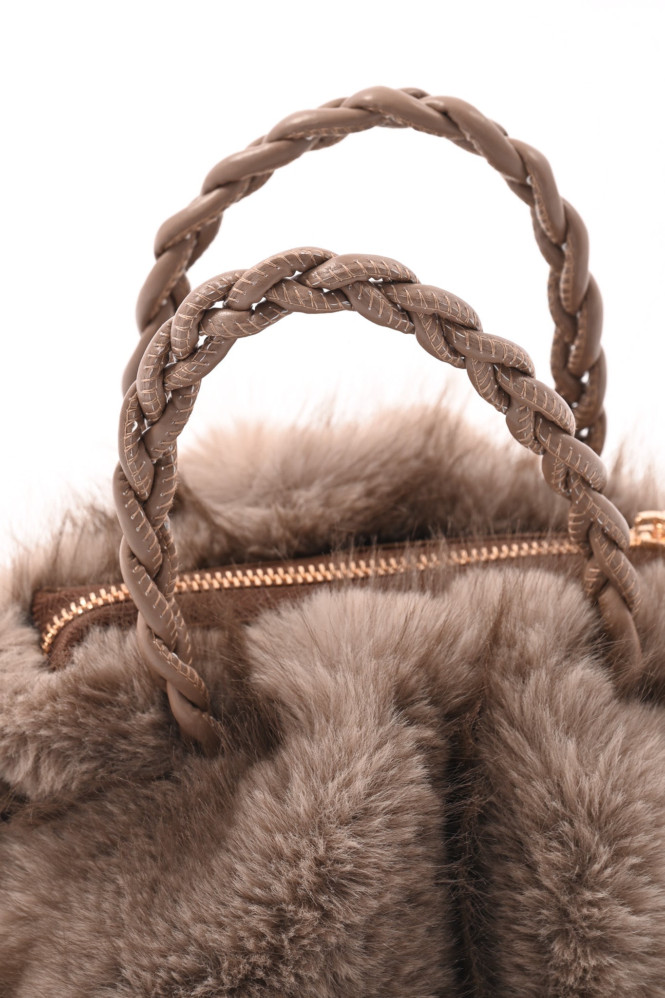 Mini furry handtas taupe