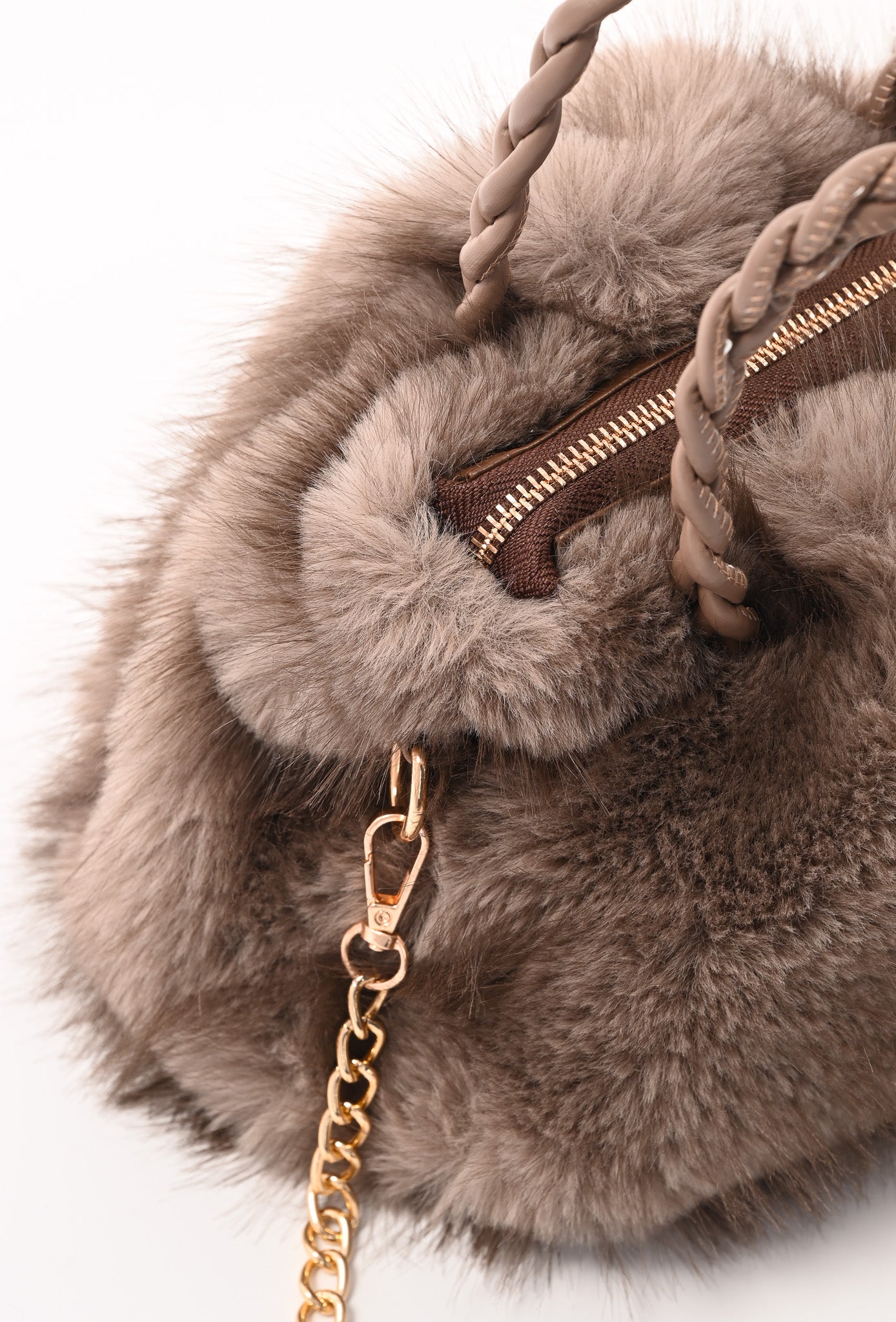 Mini furry handtas taupe