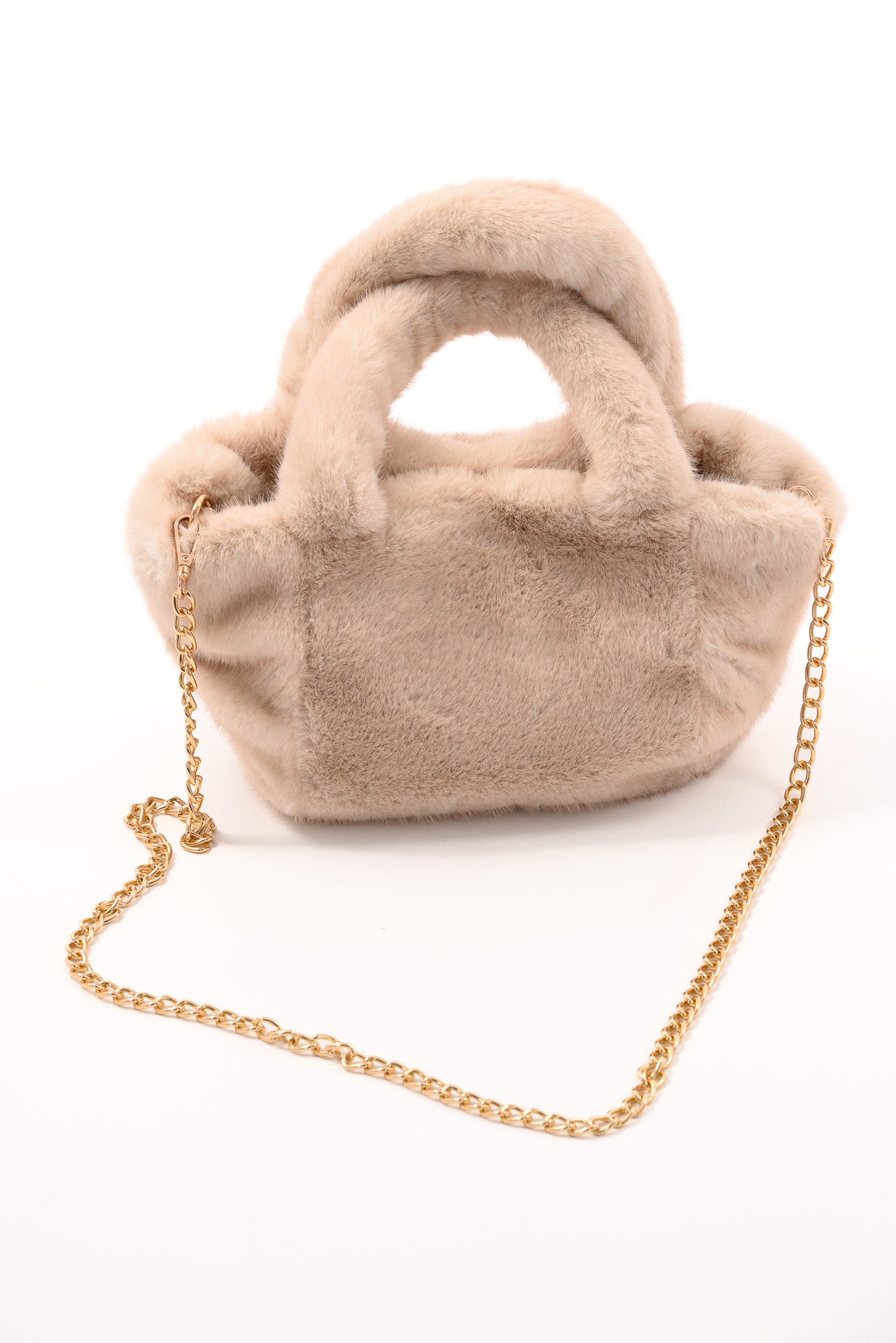 Furry handtas klein beige