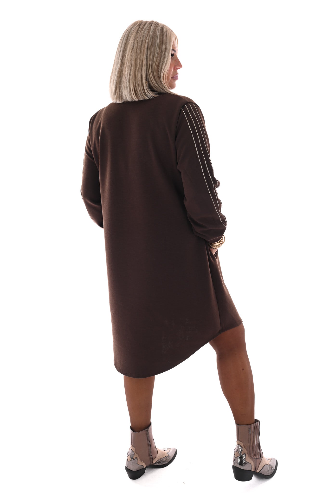 Tuniek deluxe v-hals gouden bies donkerbruin