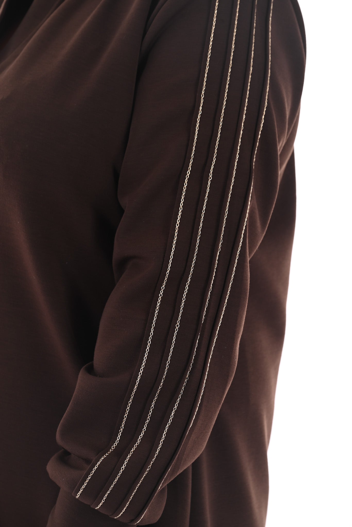 Tuniek deluxe v-hals gouden bies donkerbruin