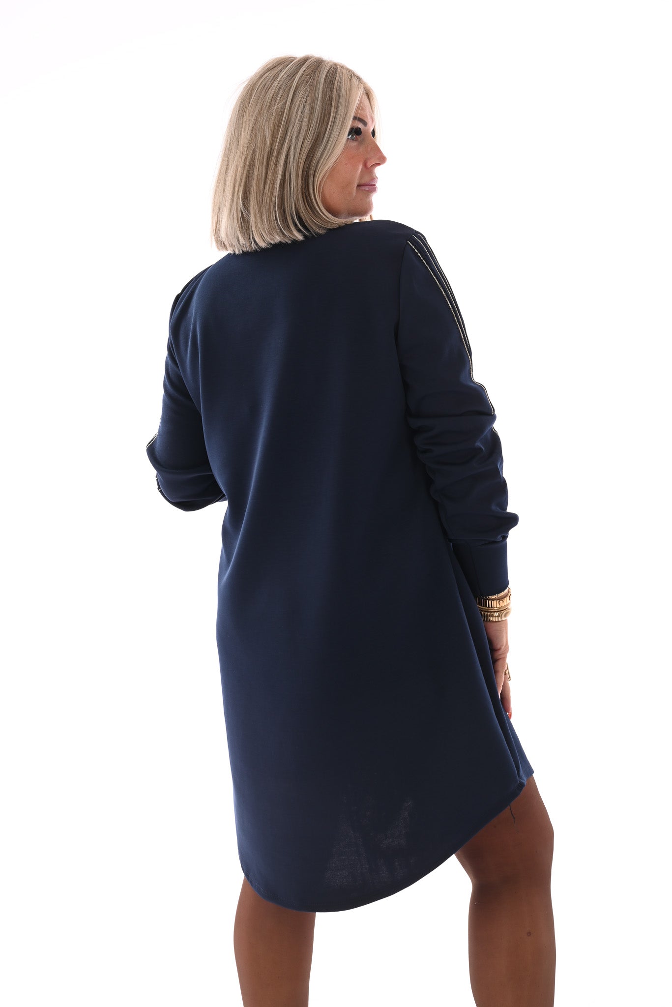Tuniek deluxe v-hals gouden bies marineblauw