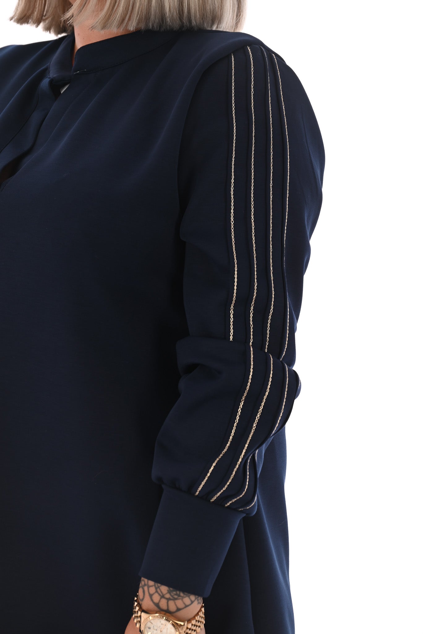 Tuniek deluxe v-hals gouden bies marineblauw