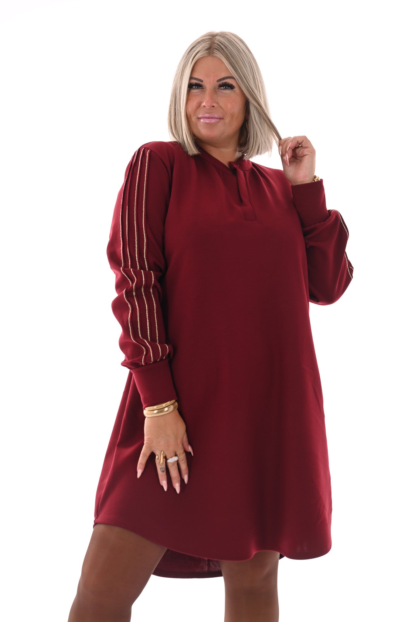 Tuniek deluxe v-hals gouden bies bordeaux