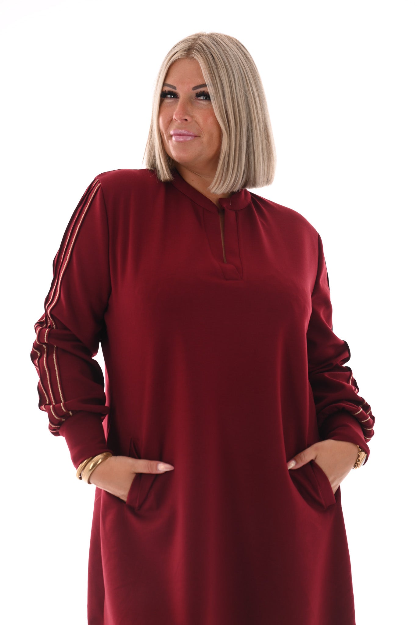 Tuniek deluxe v-hals gouden bies bordeaux