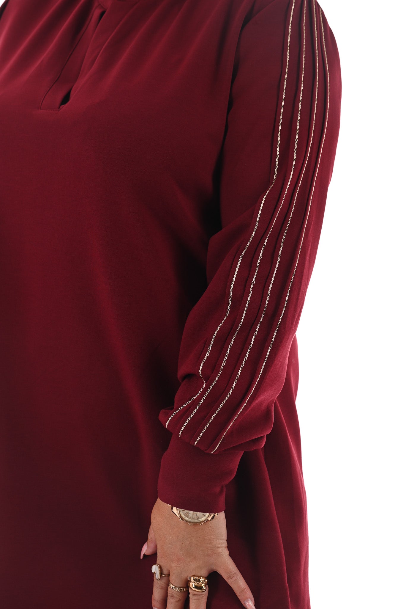 Tuniek deluxe v-hals gouden bies bordeaux