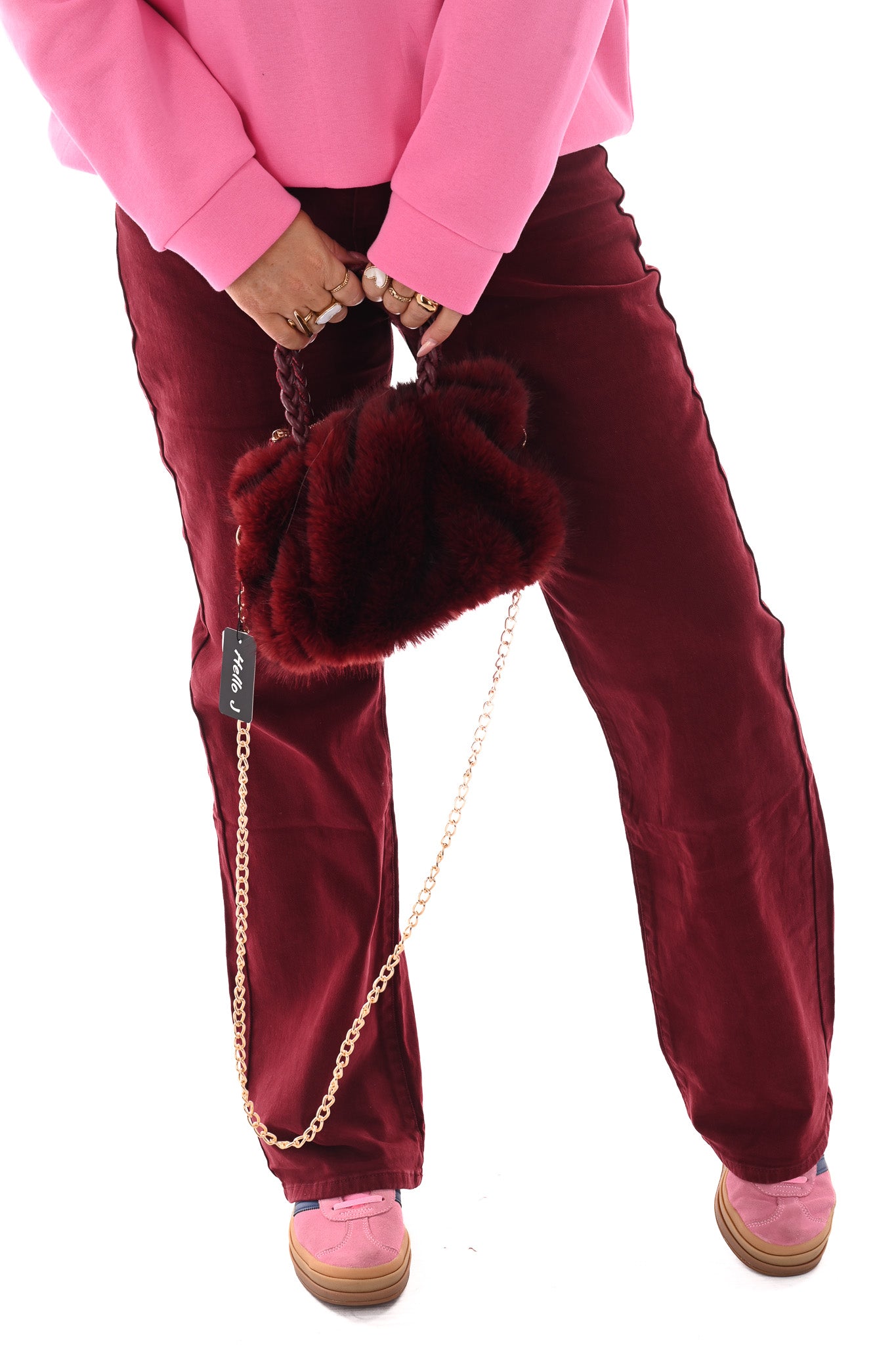 Mini furry handtas bordeaux