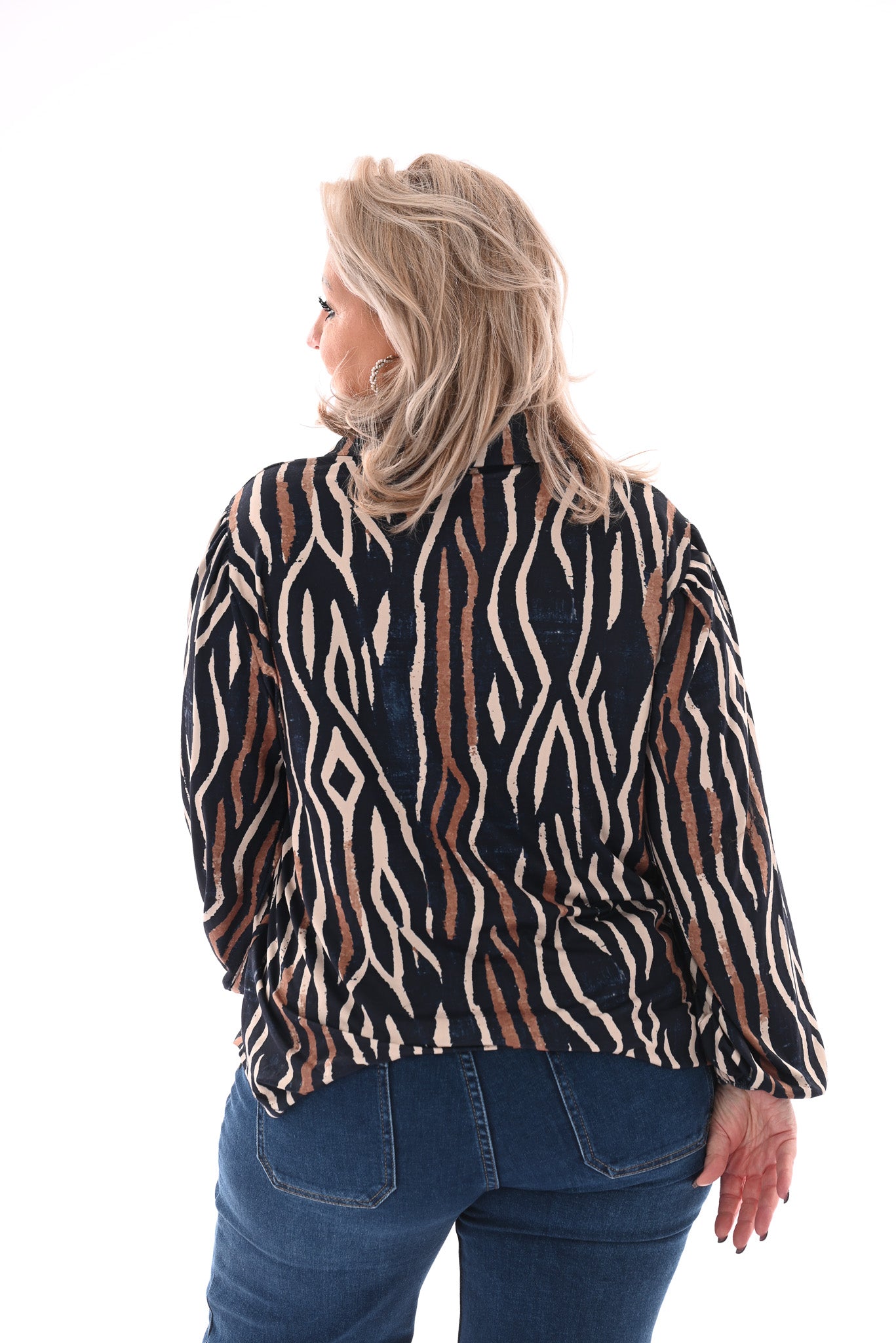 Top v-hals met kraag en strepen marineblauw