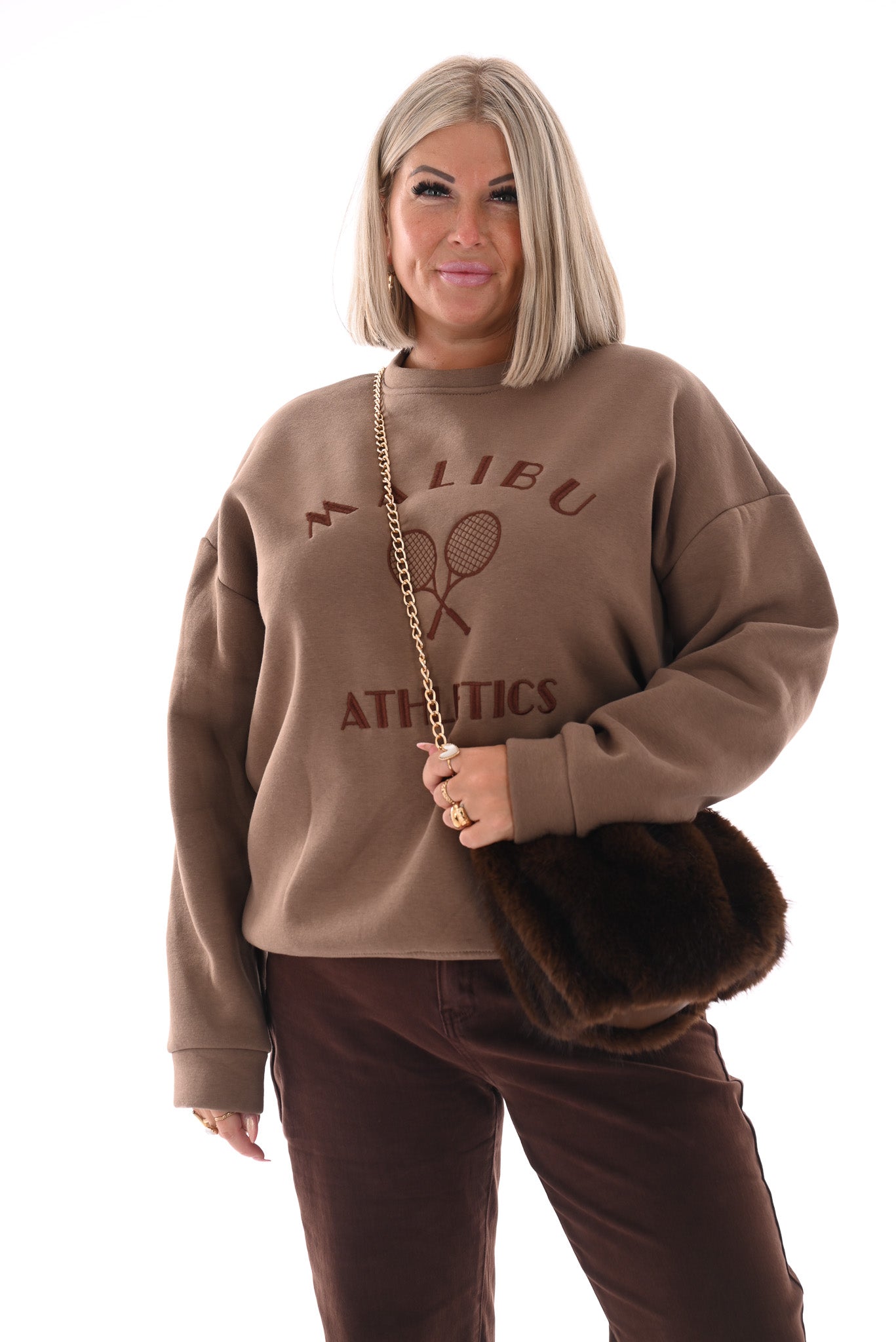 Mini furry handtas donkerbruin