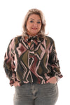 Blouse met strik print ruit legergroen