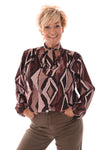 Blouse met strik print ruit donkerbruin