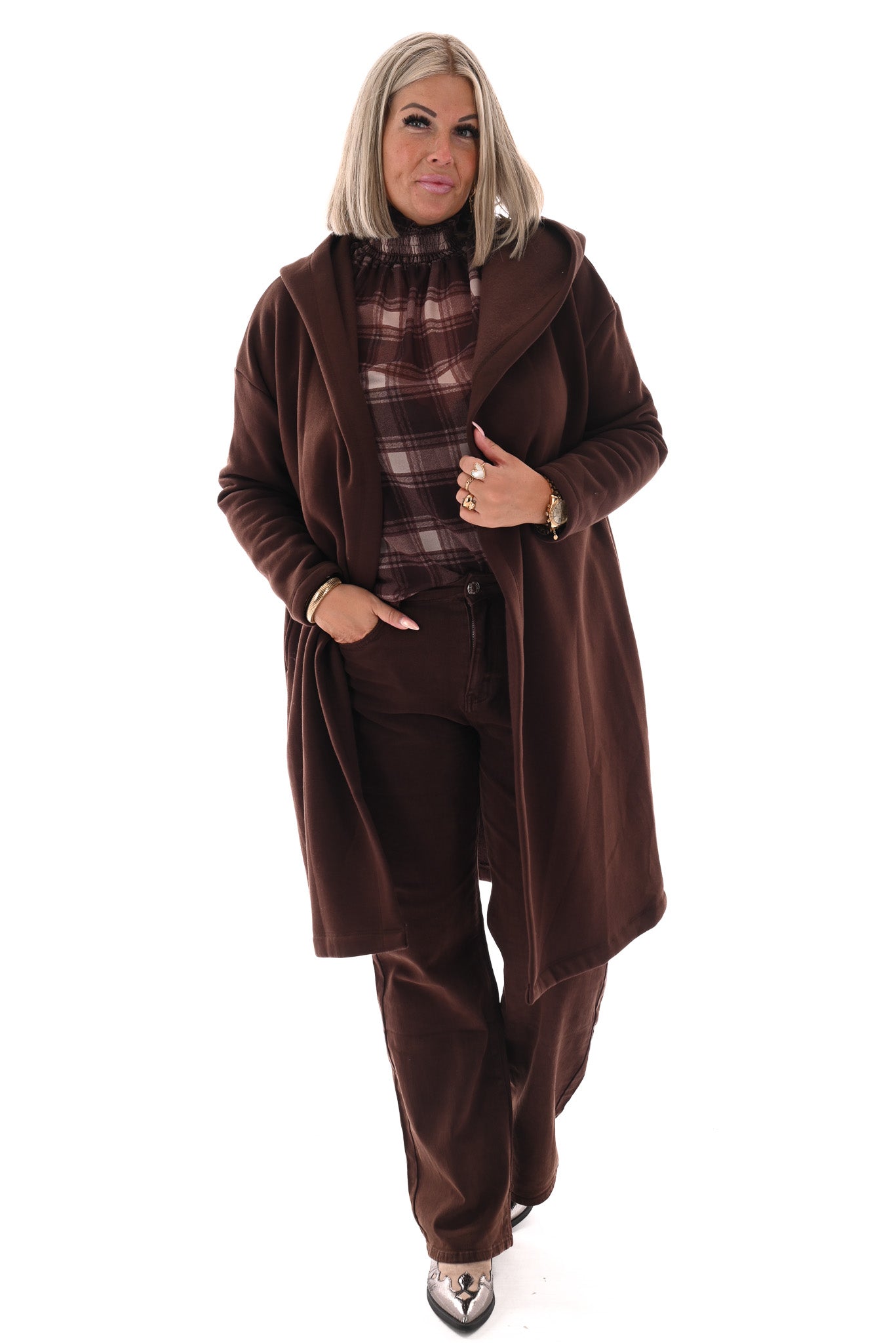 Sweatervest met capuchon donkerbruin