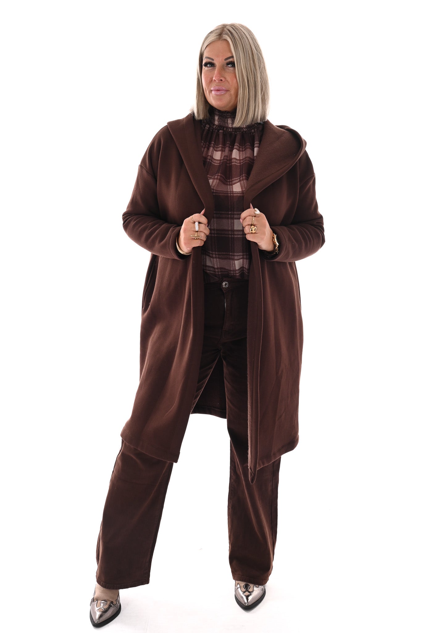 Sweatervest met capuchon donkerbruin