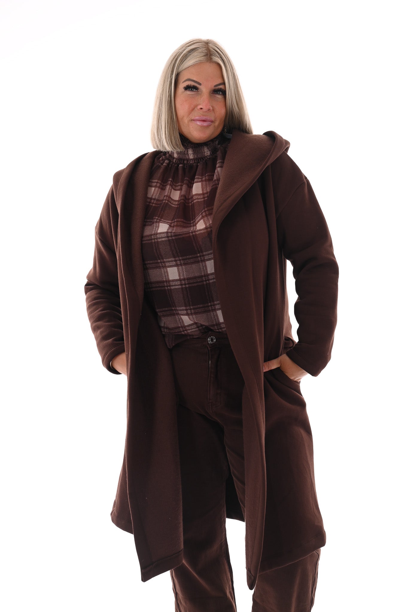Sweatervest met capuchon donkerbruin