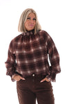 Top smock kraag ruitpatroon donkerbruin
