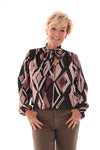 Blouse met strik print ruit zwart