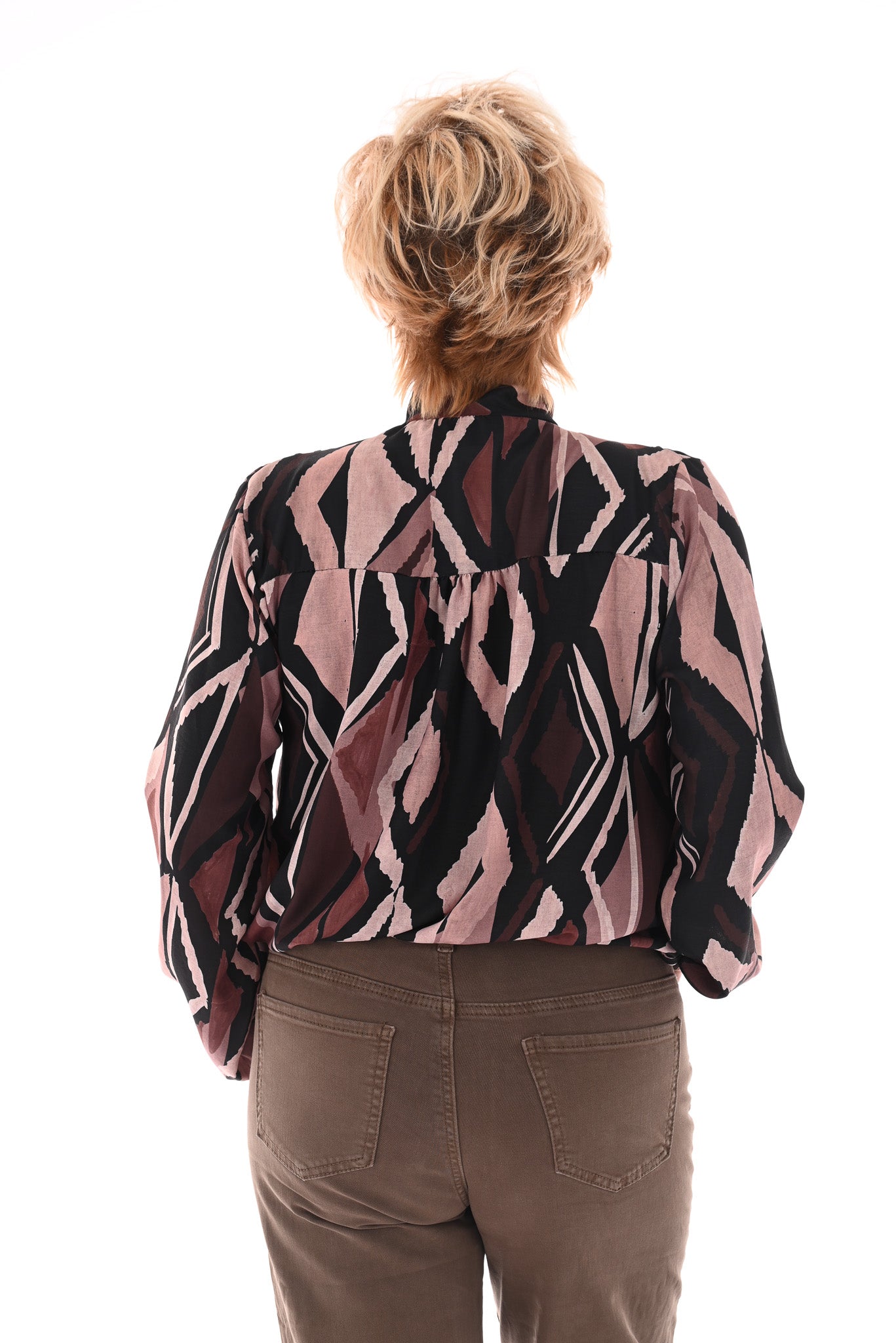 Blouse met strik print ruit zwart