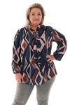Blouse met strik print ruit marineblauw