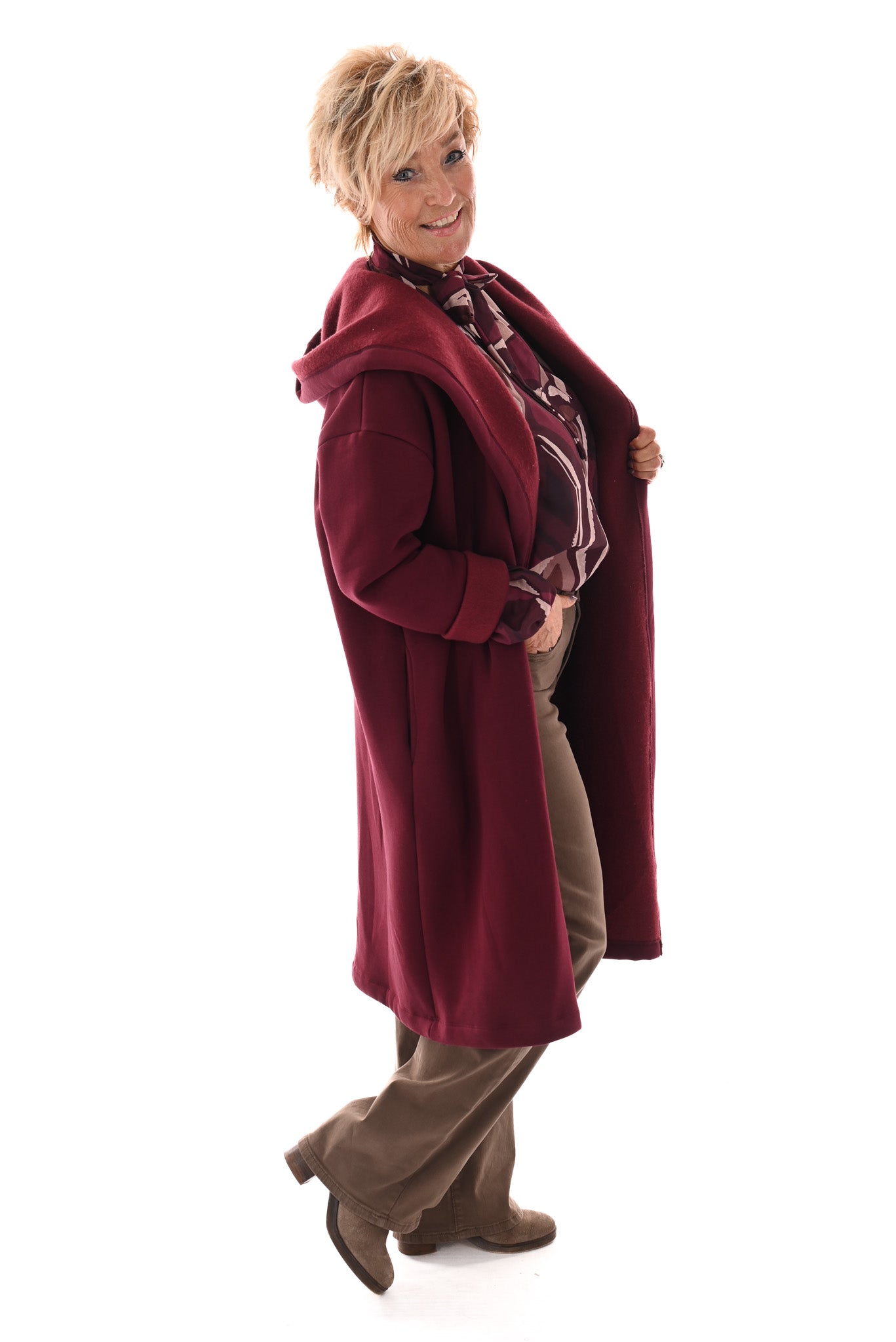 Sweatervest met capuchon bordeaux