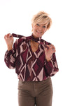 Blouse met strik print ruit bordeaux
