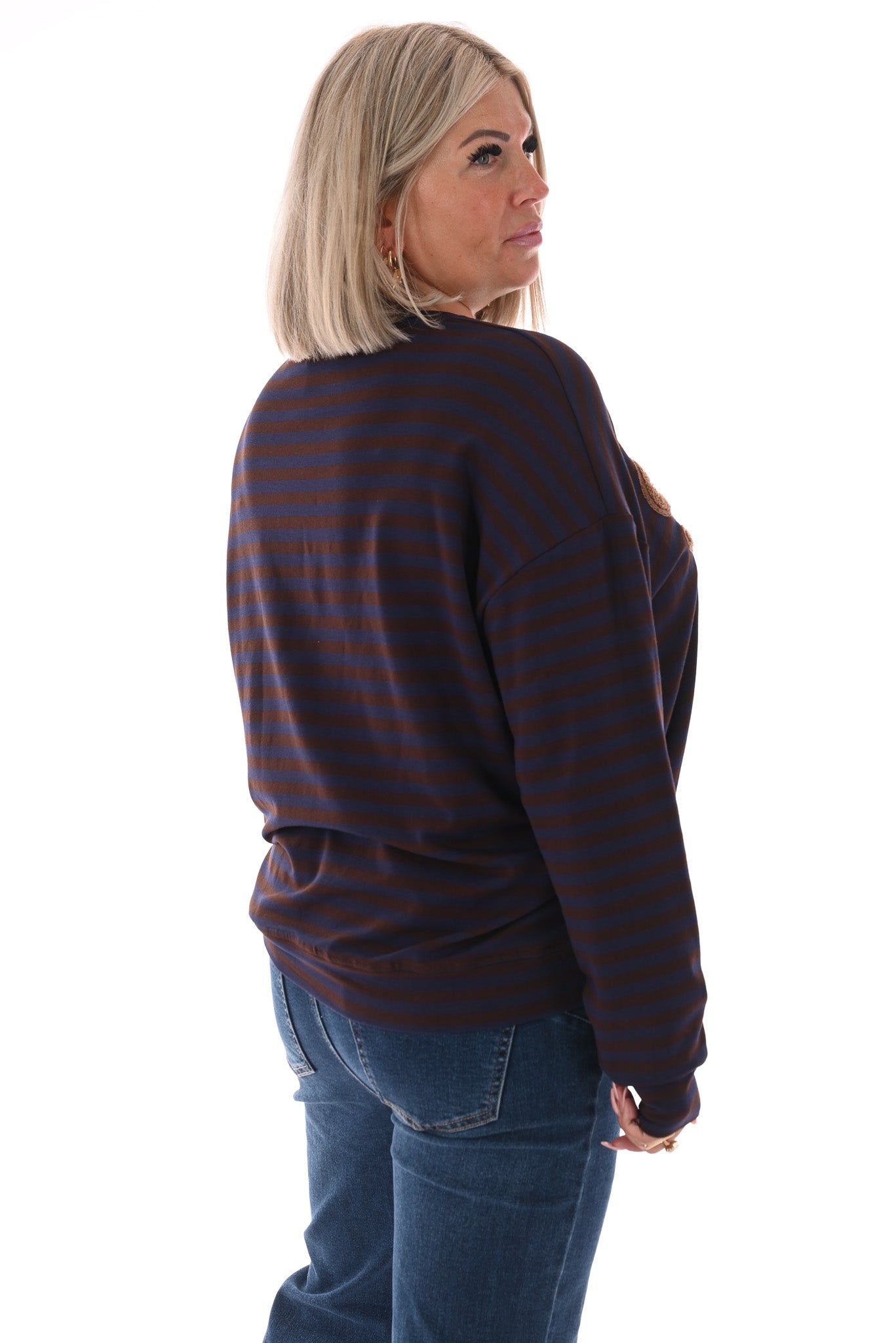 Gestreepte sweater Soho bruin/marineblauw