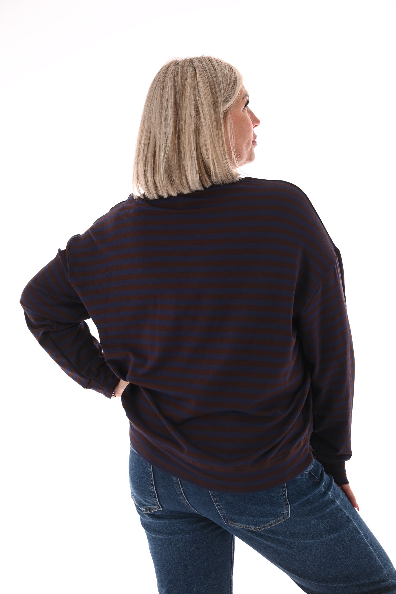Gestreepte sweater Soho bruin/marineblauw