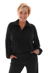Top v-hals met kraag glitter zwart
