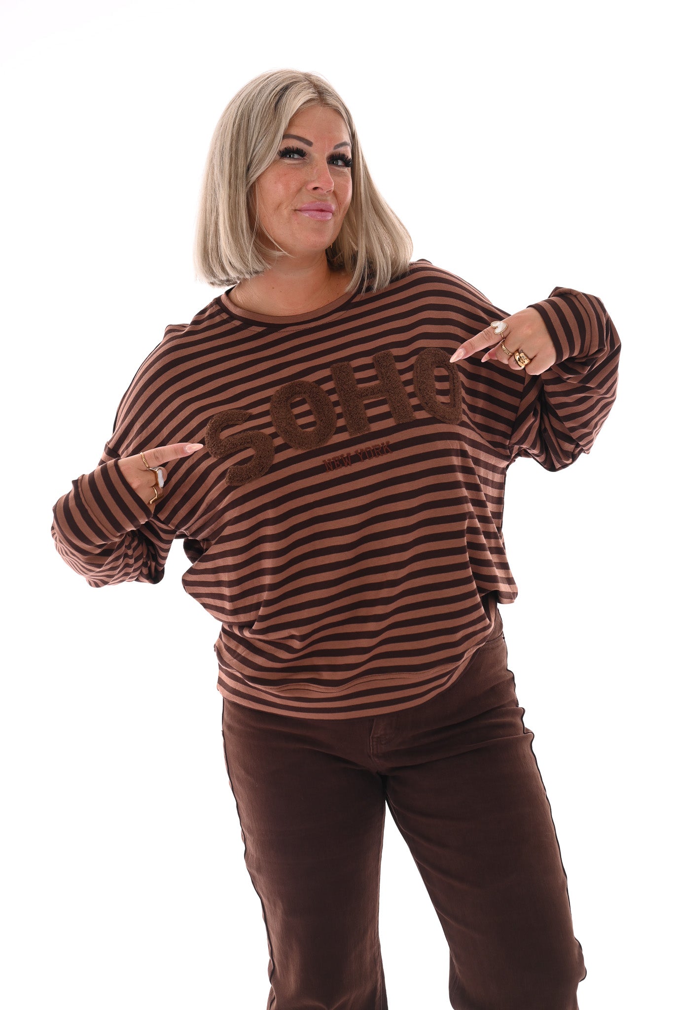 Gestreepte sweater Soho bruin/donkerbruin