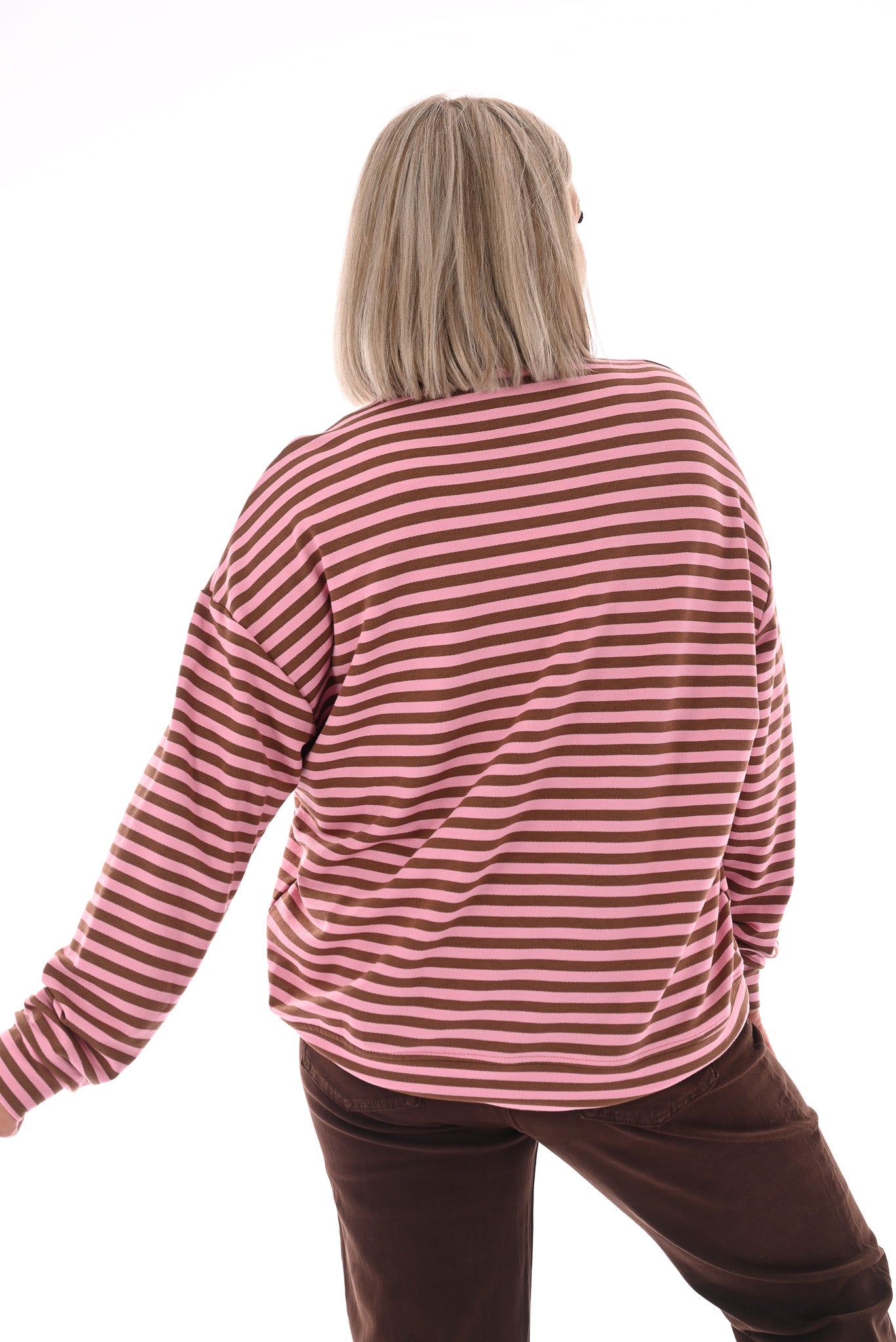 Gestreepte sweater Soho lichtroze/bruin