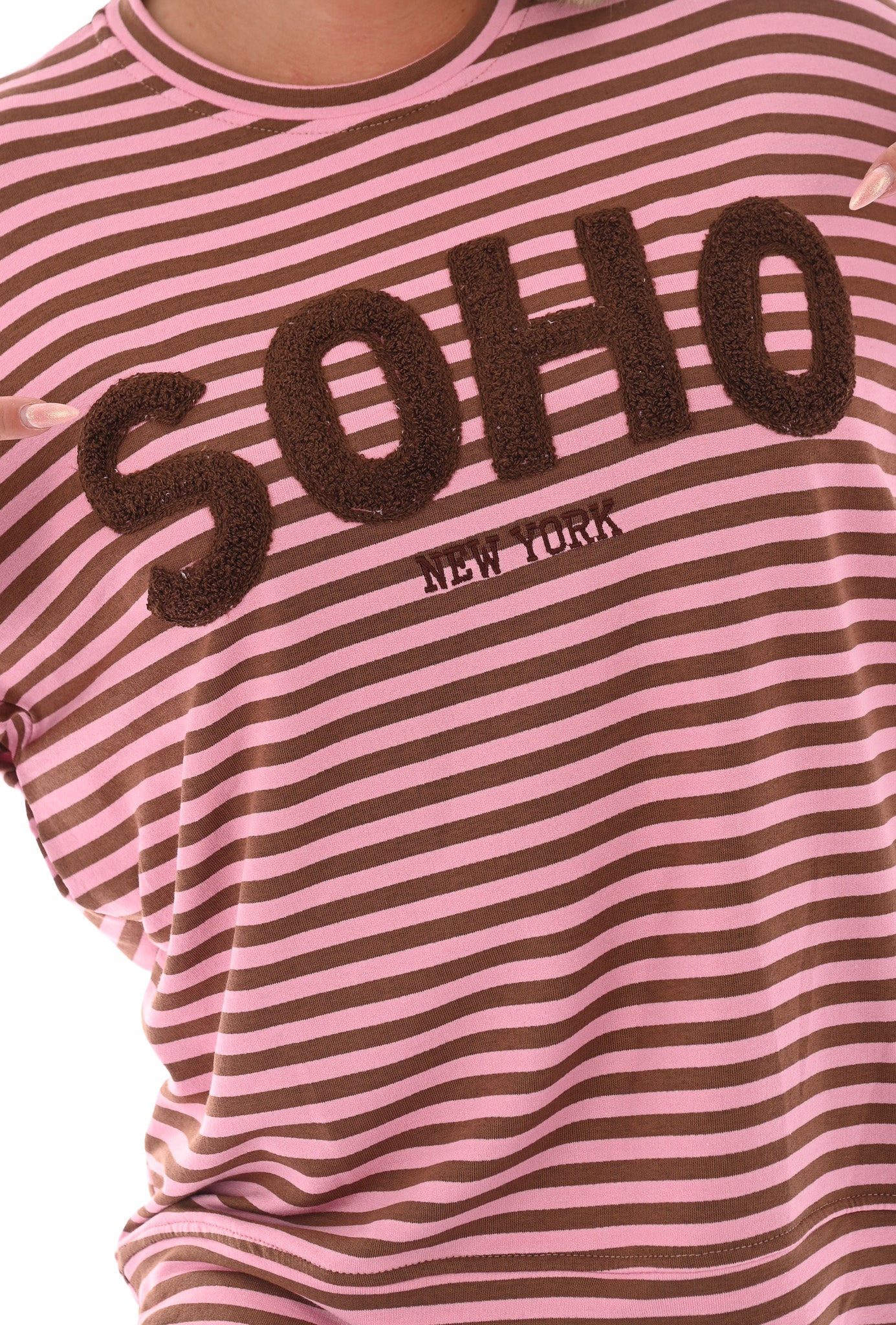 Gestreepte sweater Soho lichtroze/bruin