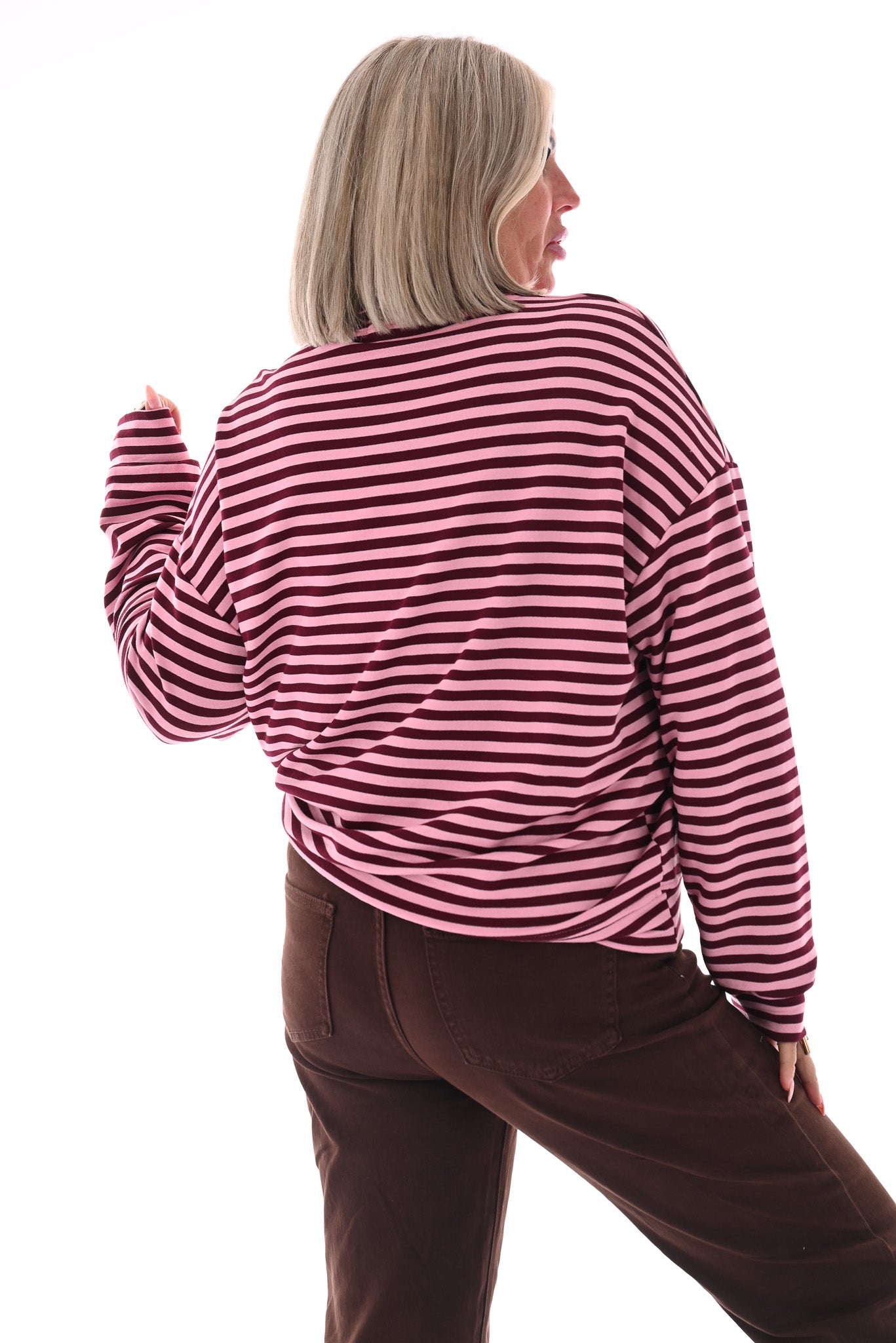 Gestreepte sweater Soho roze/bordeaux