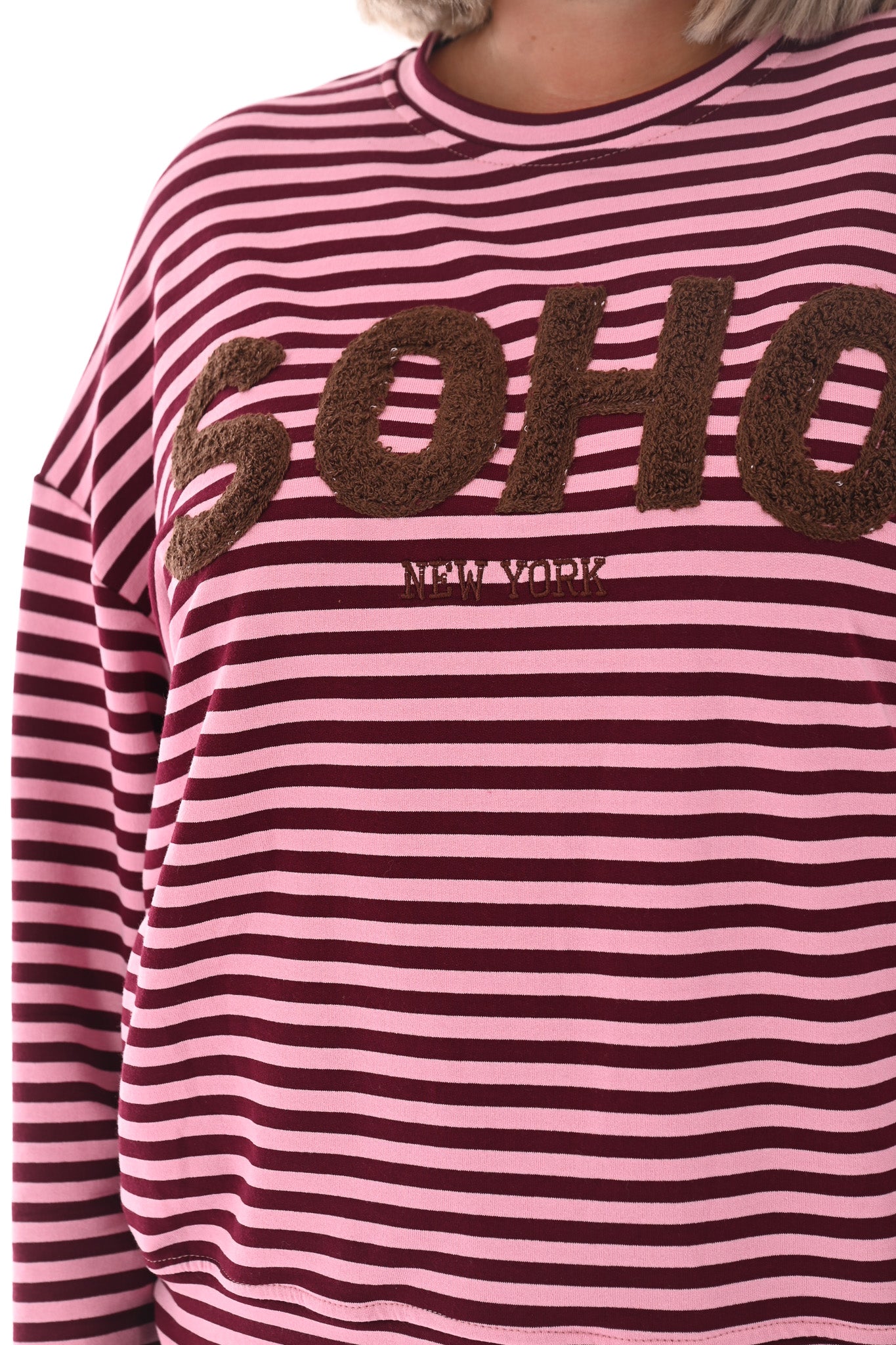 Gestreepte sweater Soho roze/bordeaux