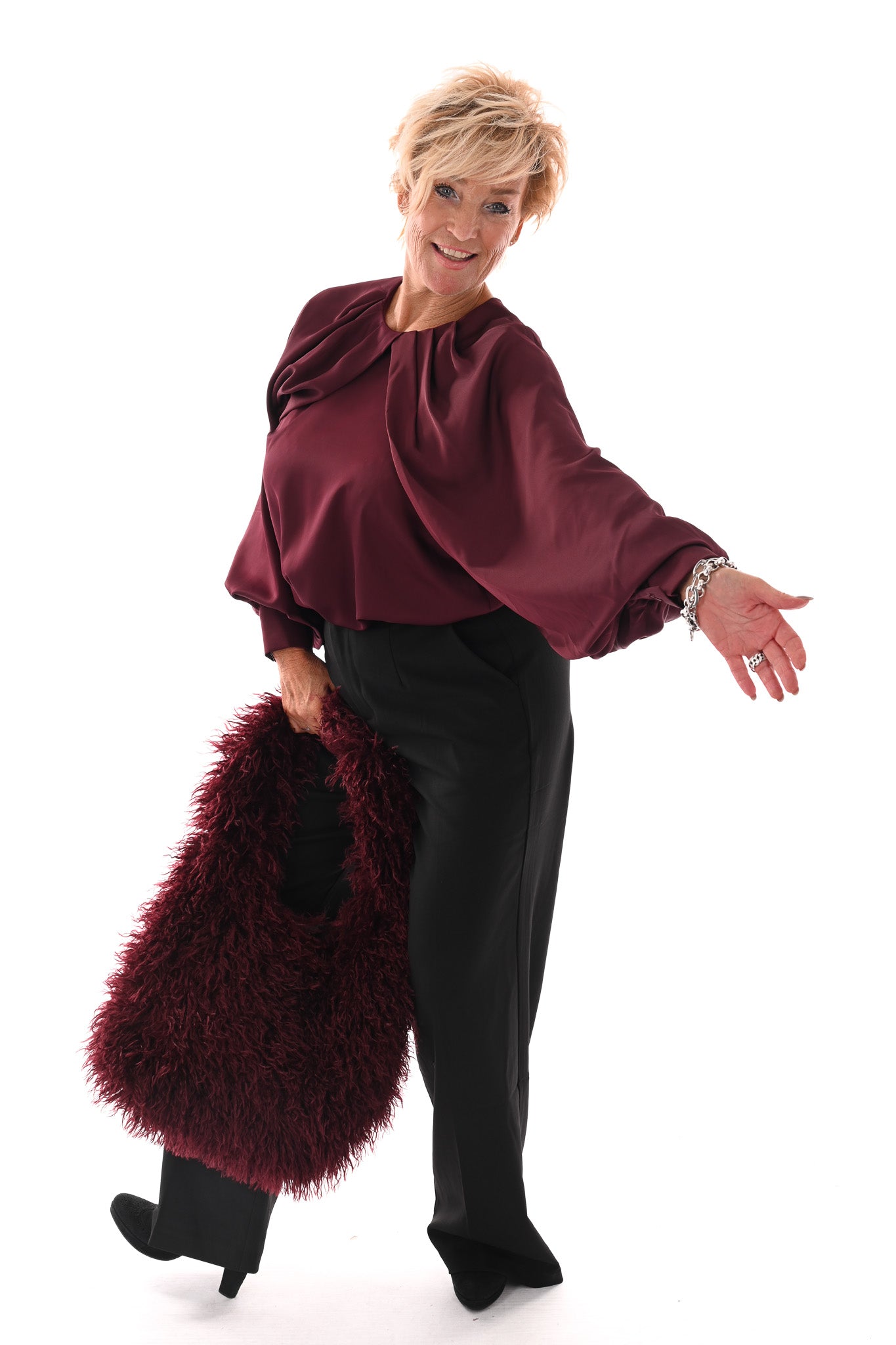 Wavy faux fur schoudertas bordeaux