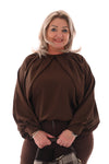 Silky blouse met pofmouwen bruin