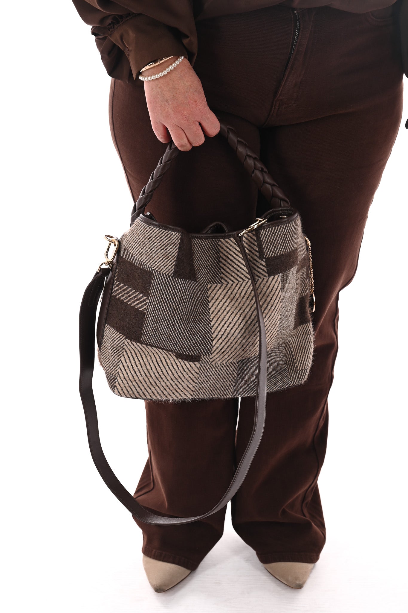 Handtas strepen bruin