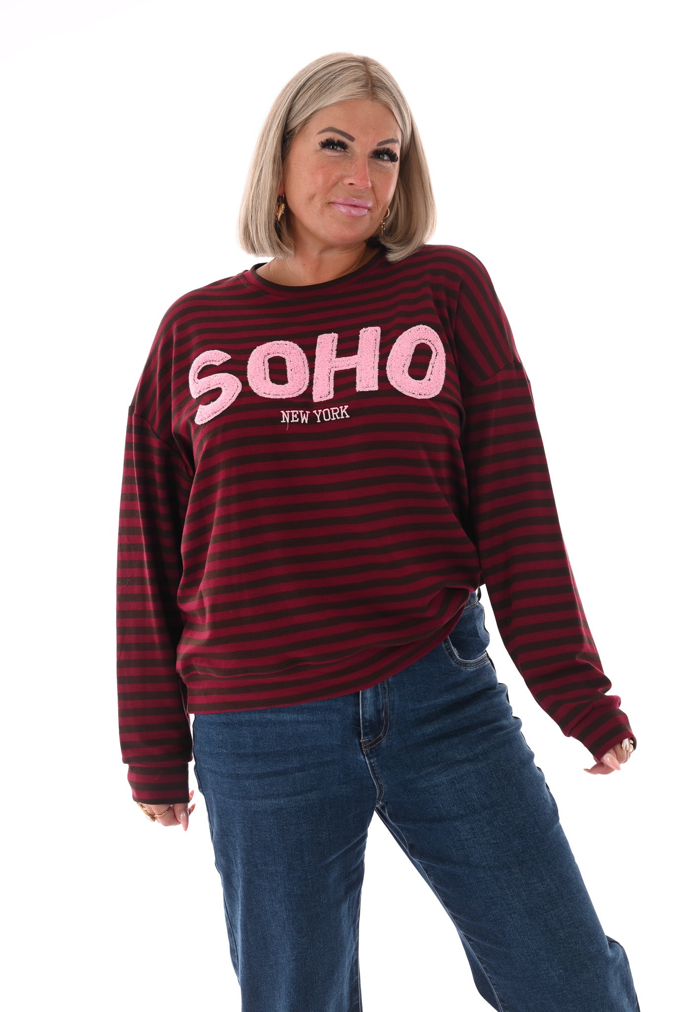 Gestreepte sweater Soho bordeaux/bruin