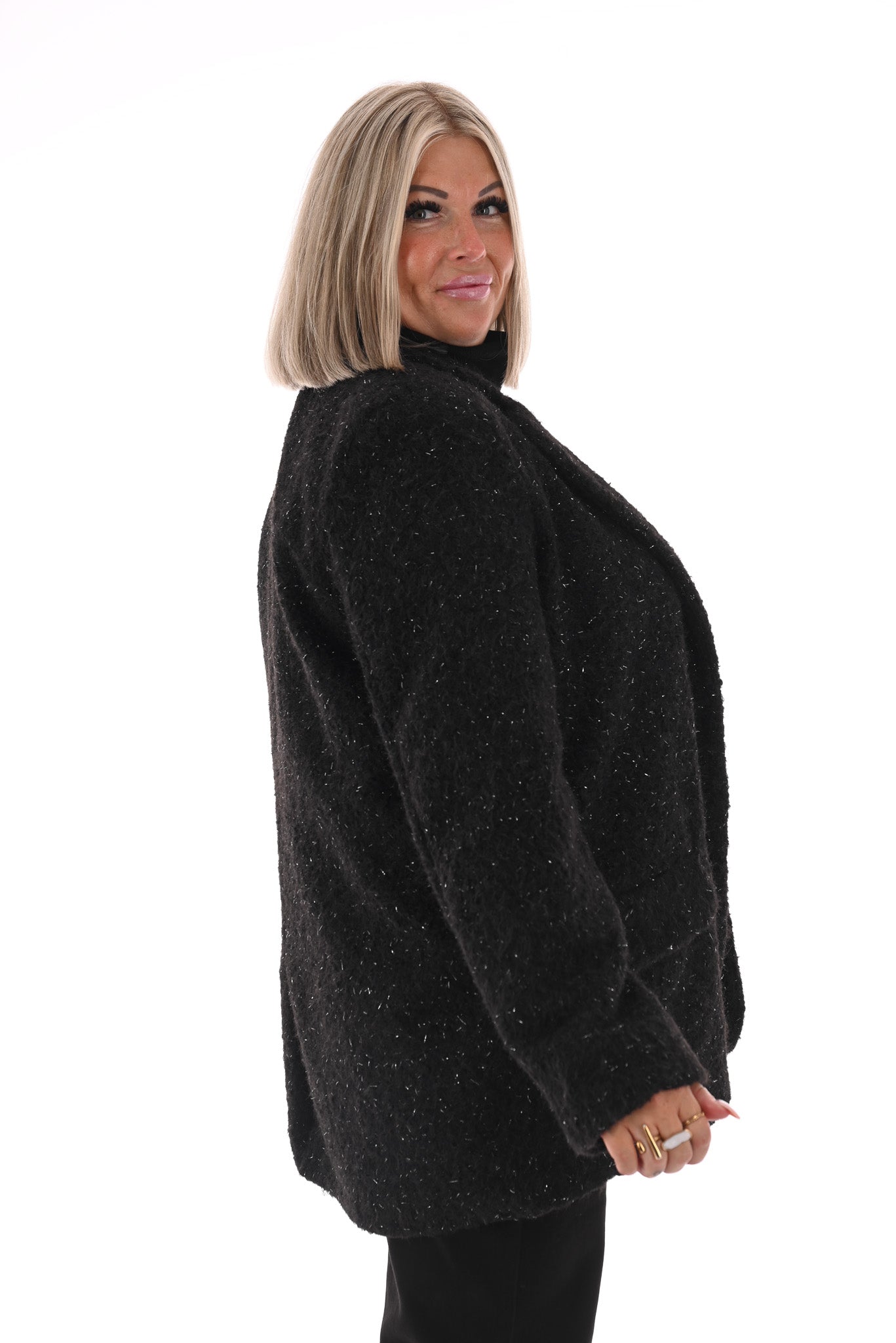 Wavy boucle blazer zwart