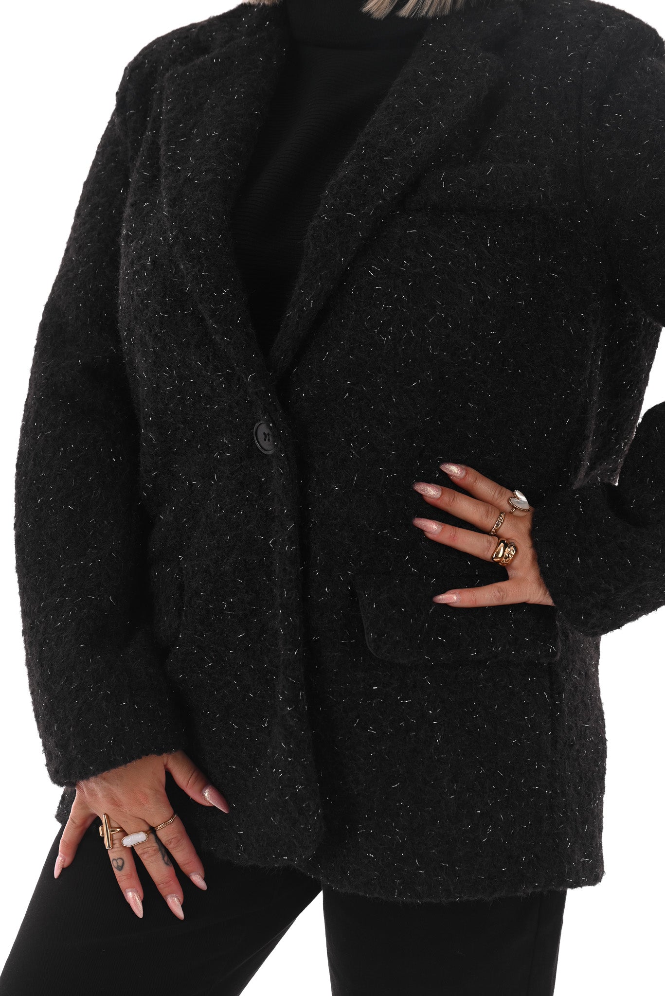 Wavy boucle blazer zwart