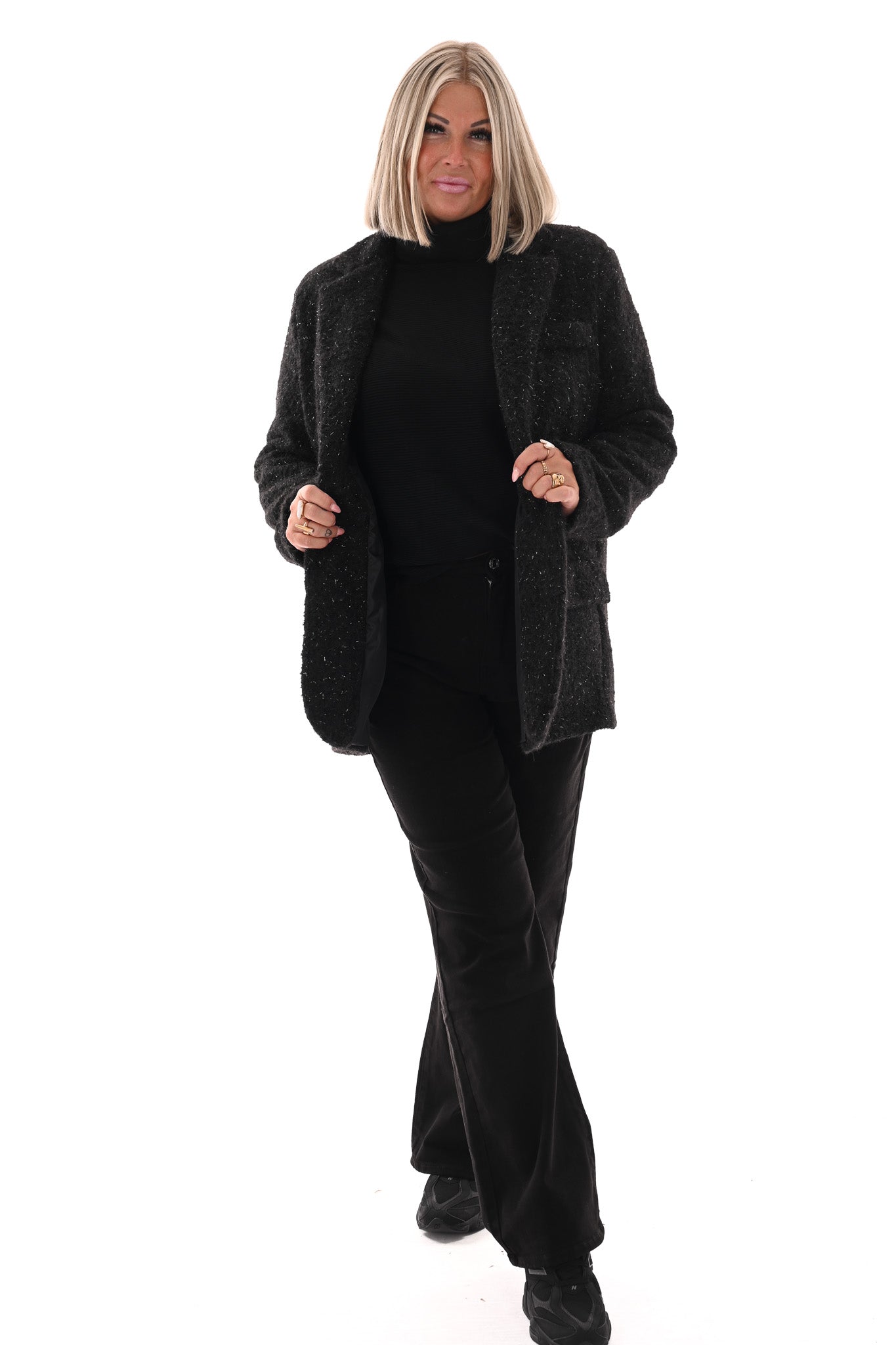 Wavy boucle blazer zwart