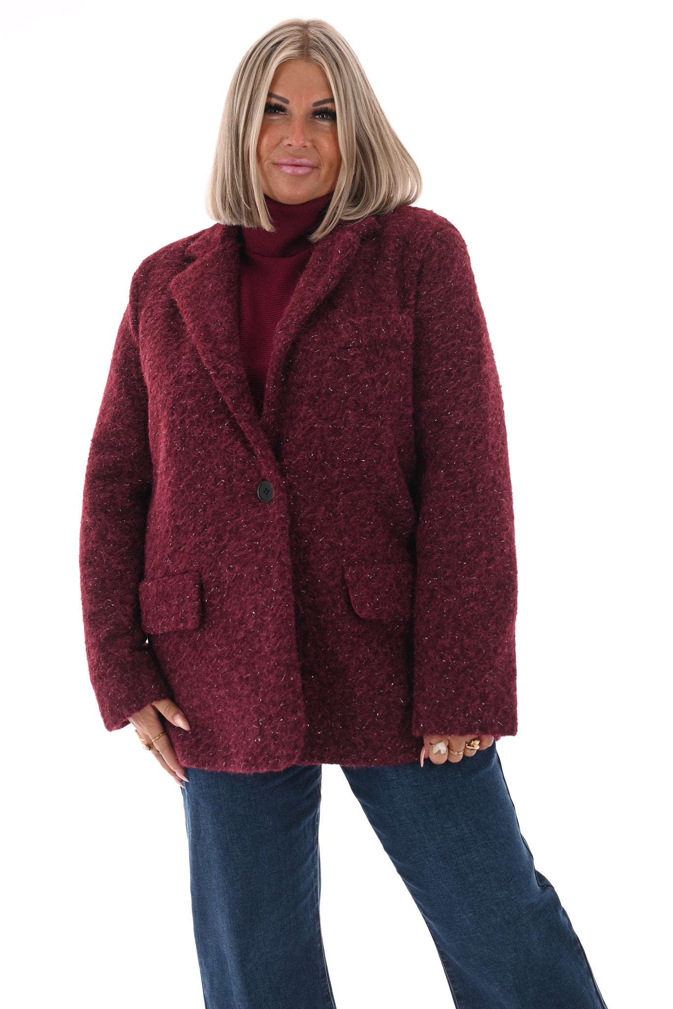 Wavy boucle blazer bordeaux