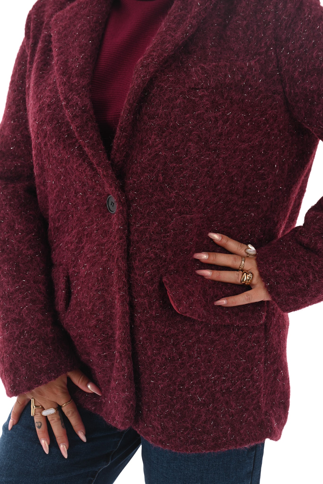 Wavy boucle blazer bordeaux