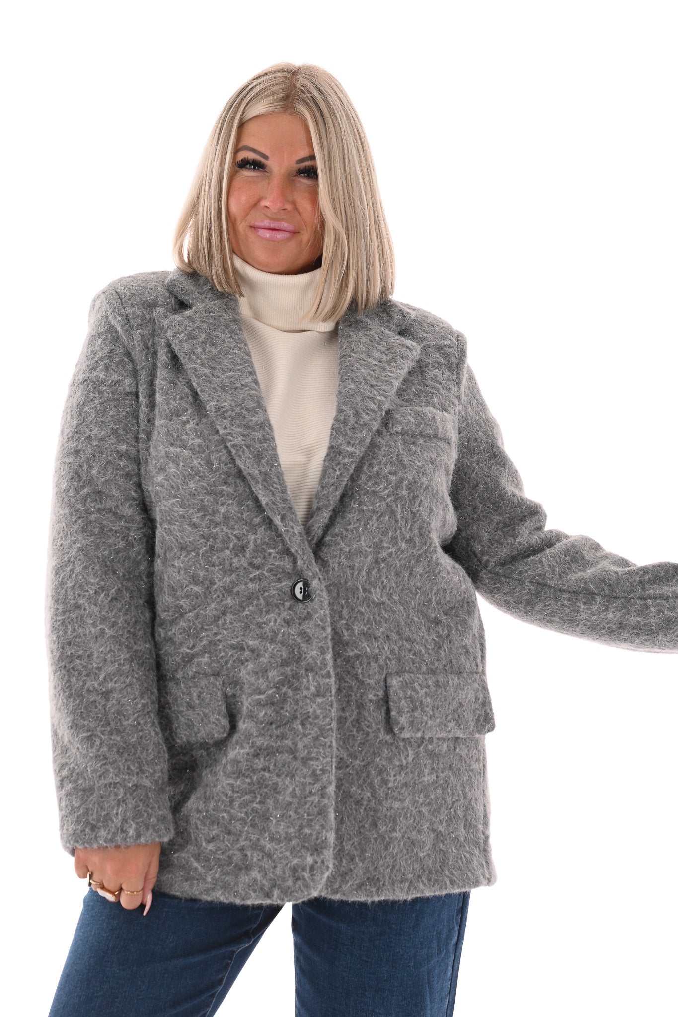 Wavy boucle blazer grijs