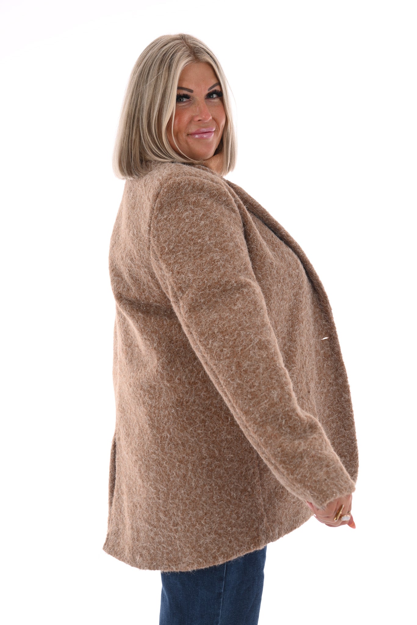 Wavy boucle blazer camel