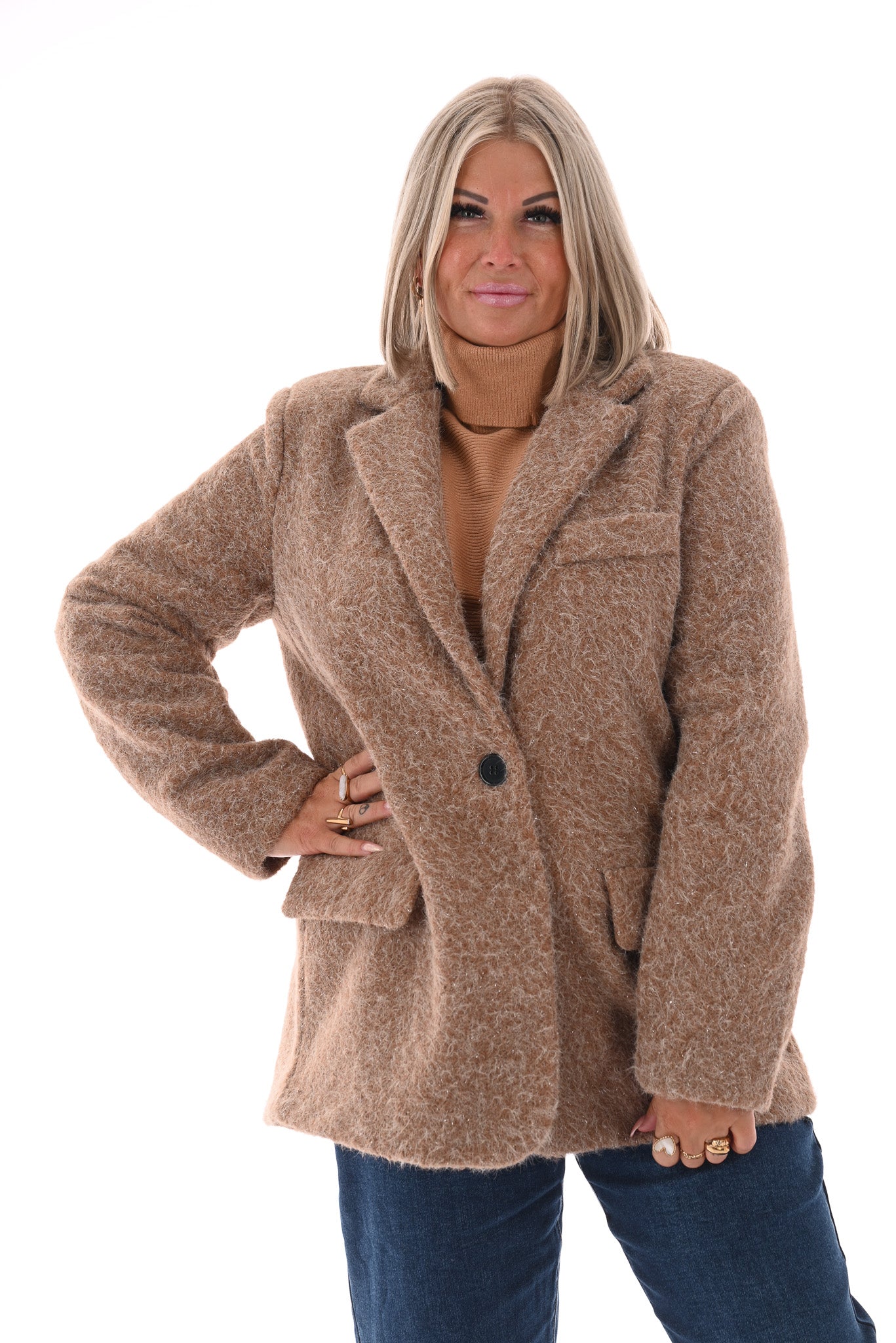 Wavy boucle blazer camel