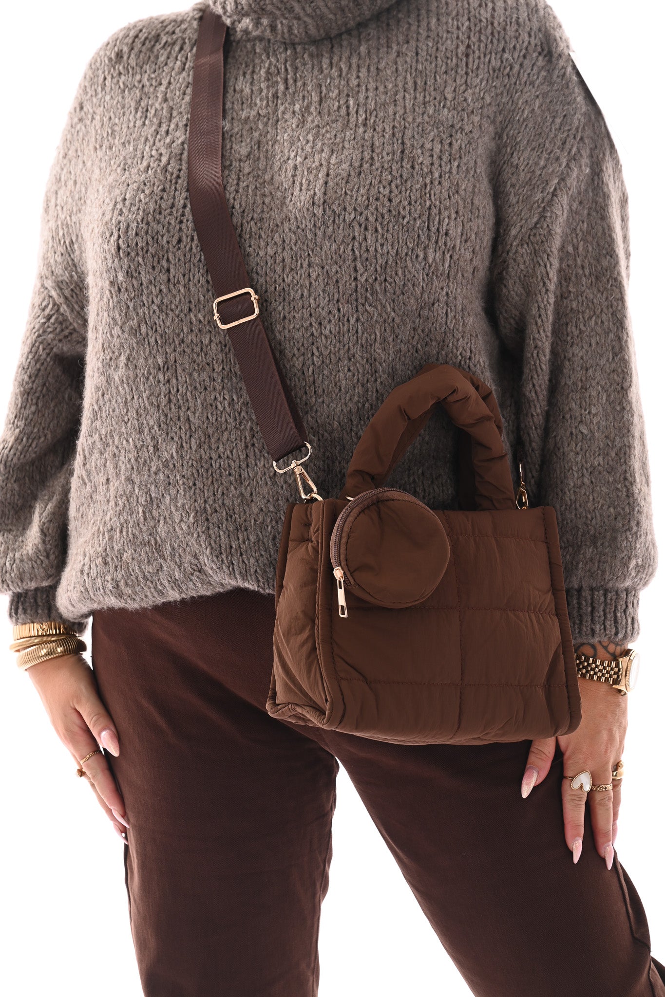 Mini puffer tas bruin